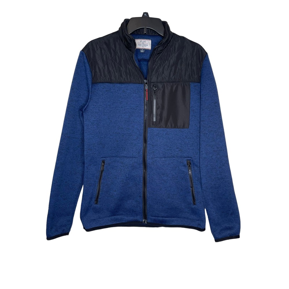 Flag & Anthem Men‎ Jacket Quilted Fleece Colorblock Zip Up Front Pockets Small